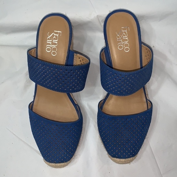 FRANCO Sarto Blue Perforated Leather Wedge Espadrilles Size 6 - Picture 3 of 11